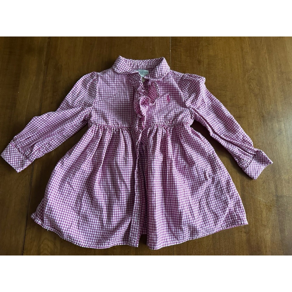 Baby Girl Ralph Lauren Striped Long Sleeve Button Down Dress Sz 24 Mo